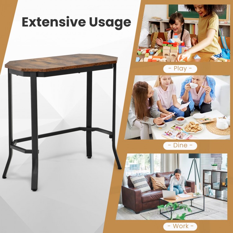 Narrow end side sofa table with rustic brown tabletop and heavy-duty steel frame, perfect for living room or entryway.